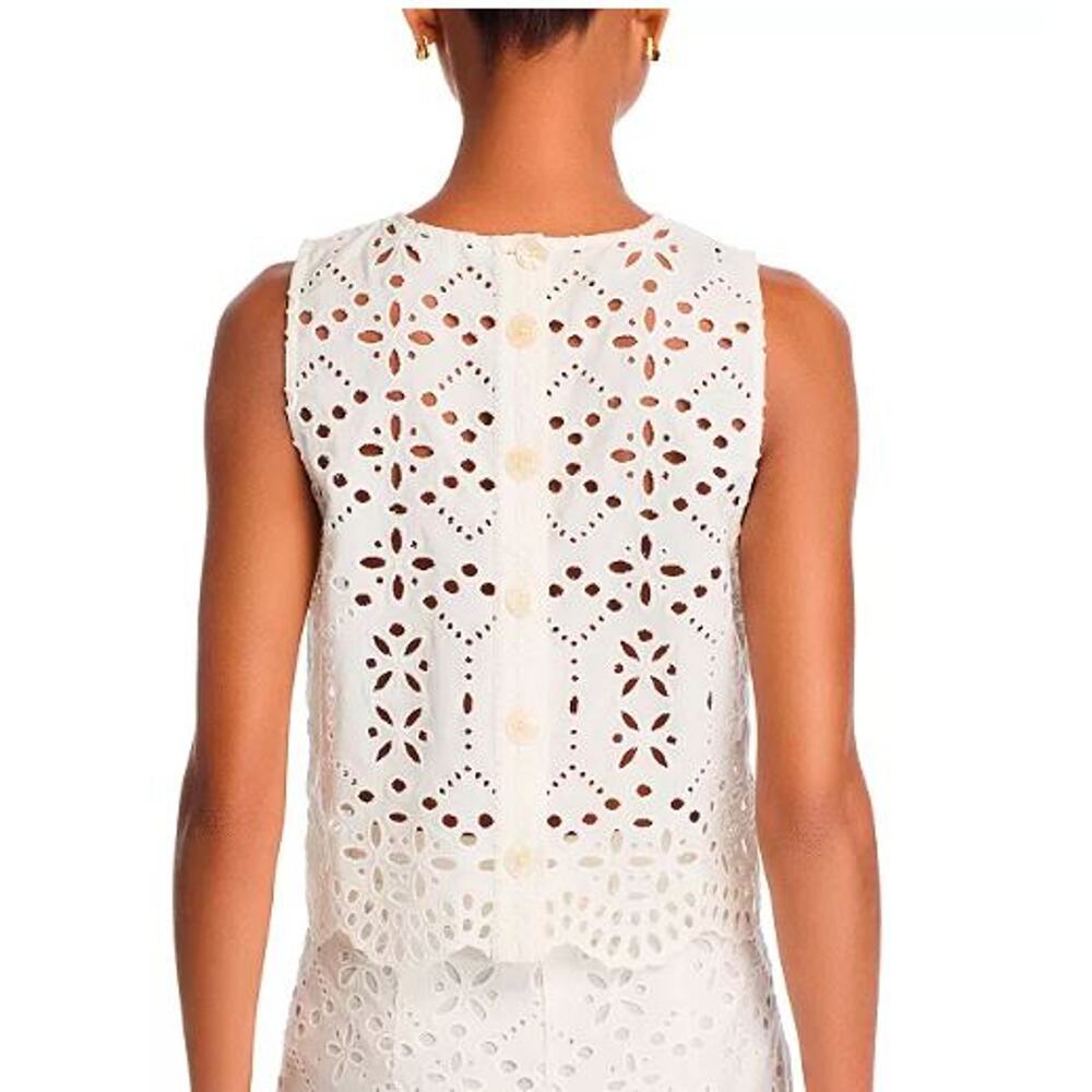 Veronica Beard  Adelyn Eyelet Sleeveless Top Sz 0 NWT 348 White IRRG - Picture 3 of 16